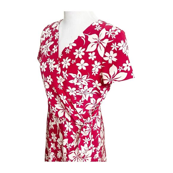 Chadwick’s Vintage Hawaiian Print Wrap Dress Size 8 Petite Red Ivory 100% Silk - Picture 4 of 11